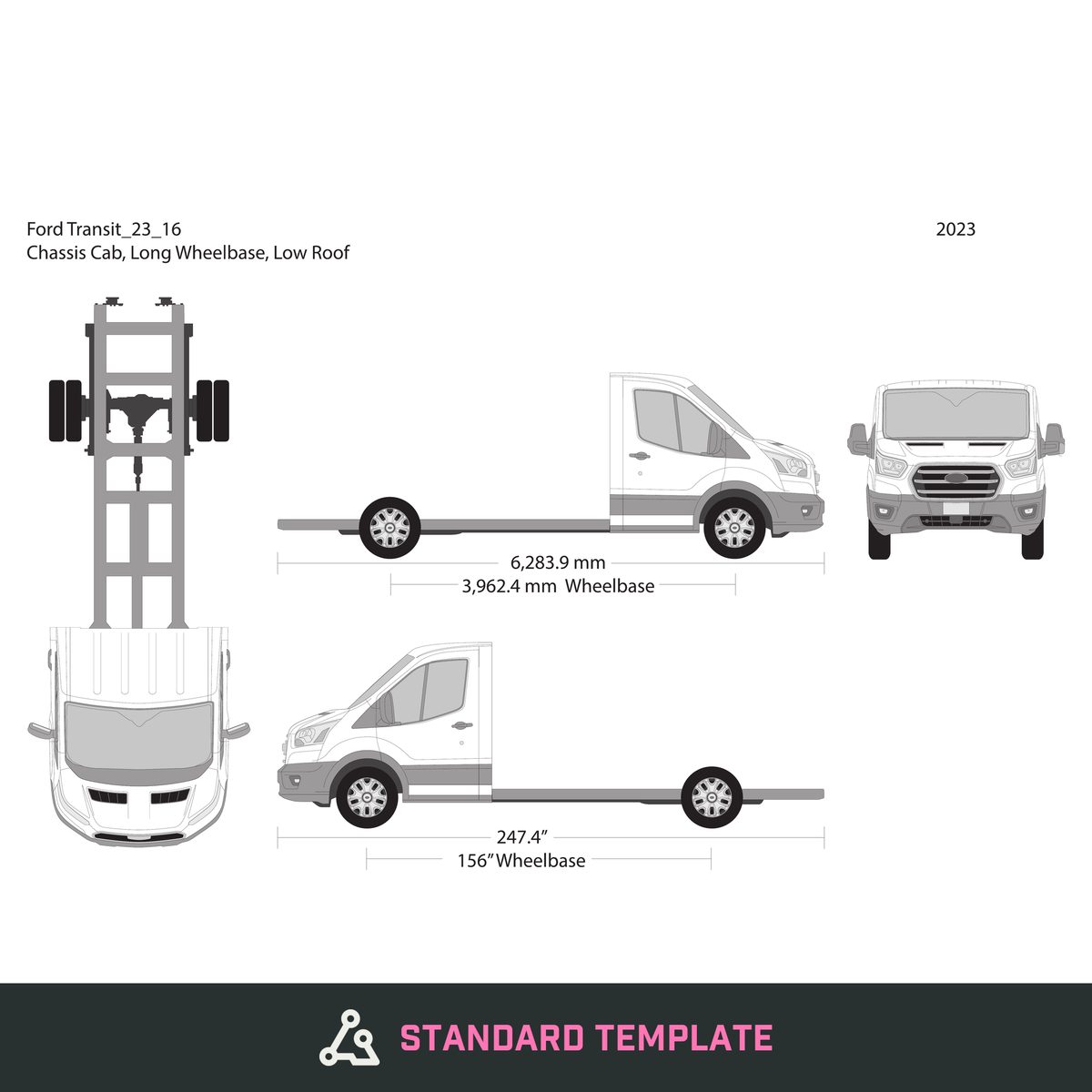 2023 Ford Transit Chassis vector wrap template V16, Design-Ready PDF - GravBase