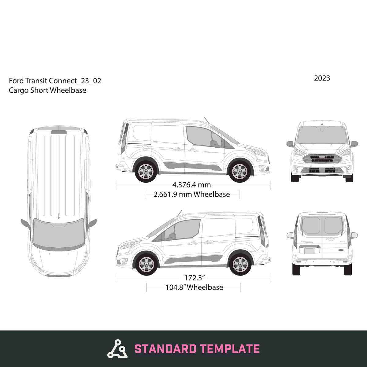 2023 Ford Transit Connect vector wrap template V02, Design-Ready PDF - GravBase
