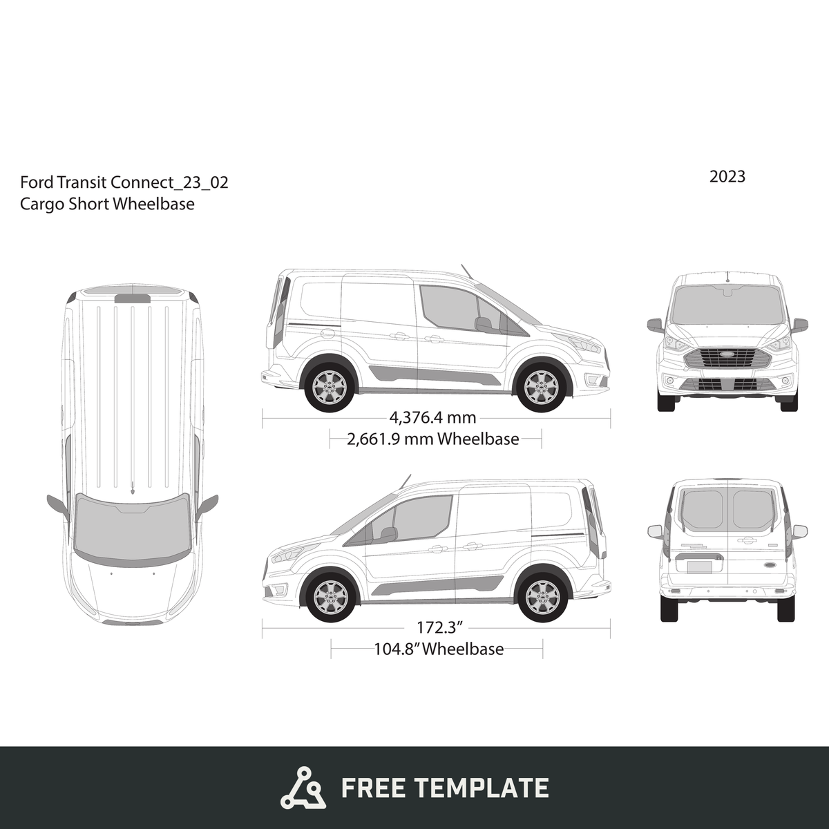 2023 Ford Transit Connect free vector vehicle wrap template - GravBase