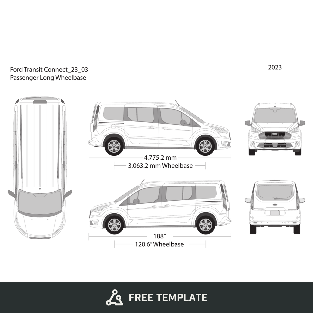 2023 Ford Transit Connect free vector vehicle wrap template - GravBase