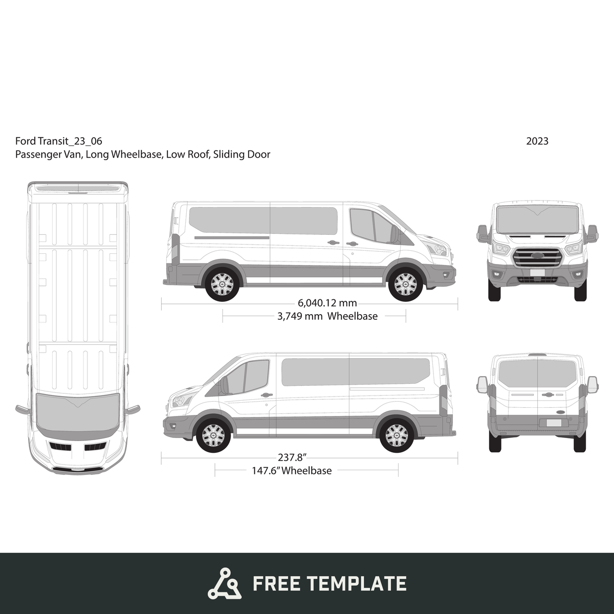 2023 Ford Transit Sliding Doors free vector vehicle wrap template - GravBase