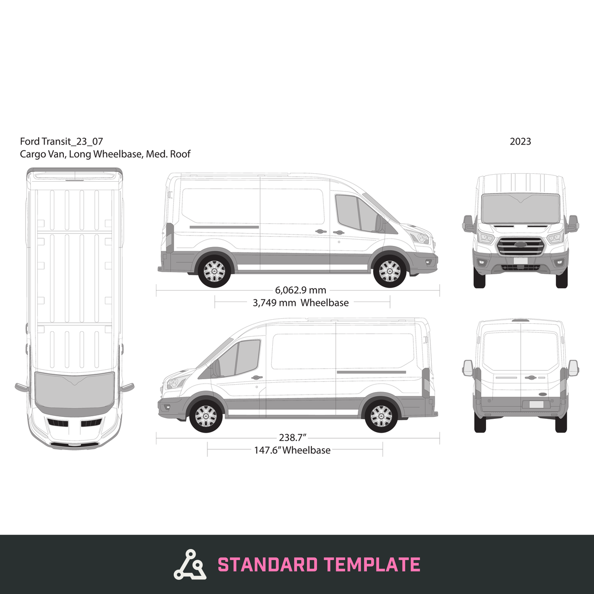 2023 Ford Transit Sliding Doors vector wrap template V07, Design-Ready PDF - GravBase