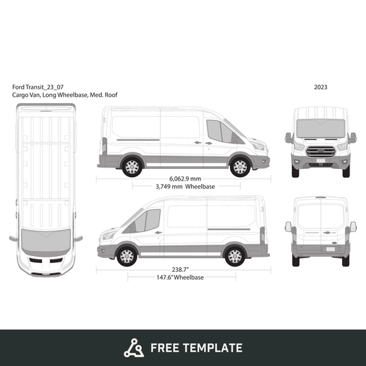 2023 Ford Transit Sliding Doors free vector vehicle wrap template - GravBase