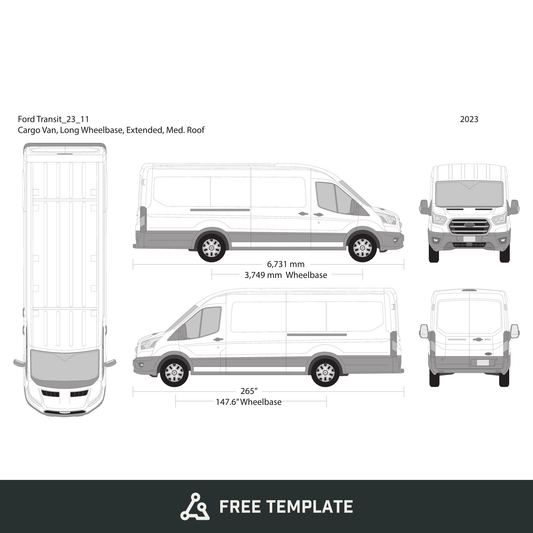 2023 Ford Transit Sliding Doors free vector vehicle wrap template - GravBase