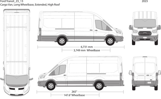 2023 Ford Transit Sliding Doors Vector Wrap Template - GravBase