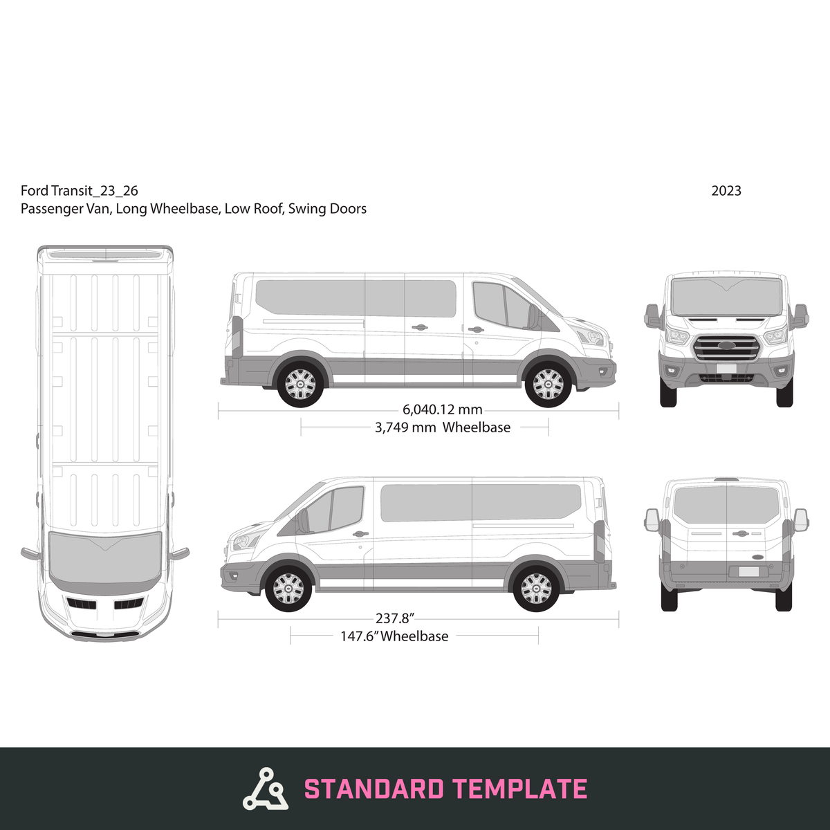 2023 Ford Transit Swing Doors vector wrap template V26, Design-Ready PDF - GravBase