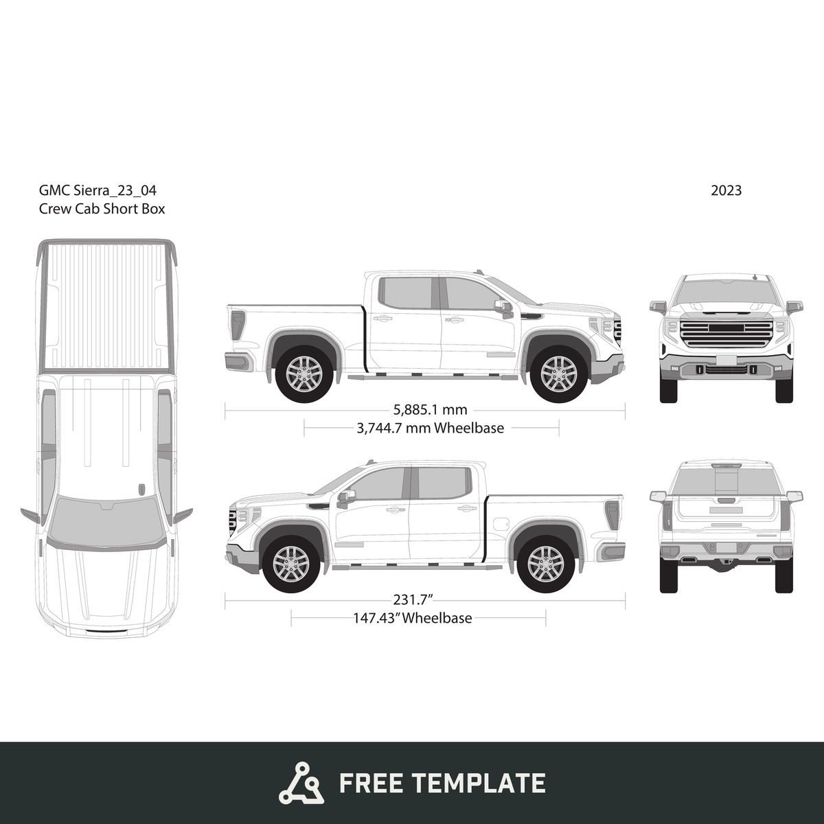 2023 GMC Sierra 1500 free vector vehicle wrap template - GravBase