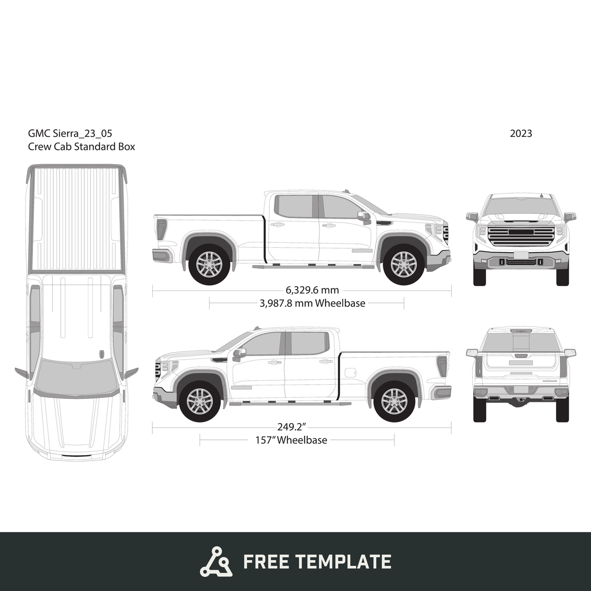 2023 GMC Sierra 1500 free vector vehicle wrap template - GravBase