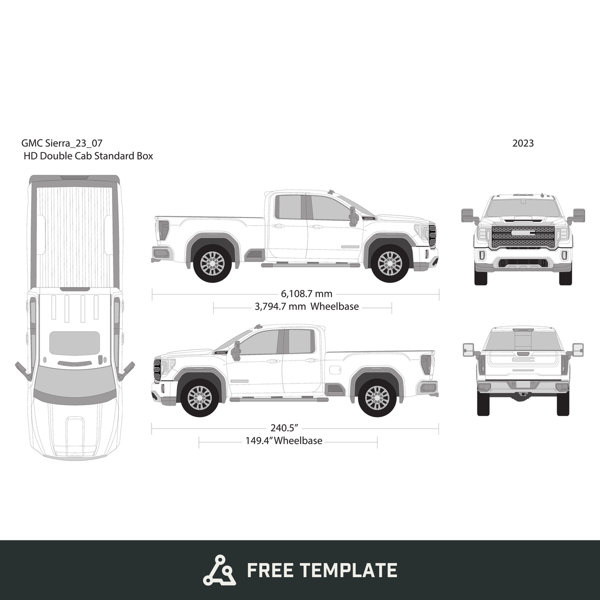 2023 GMC Sierra 2500-3500 HD free vector vehicle wrap template - GravBase