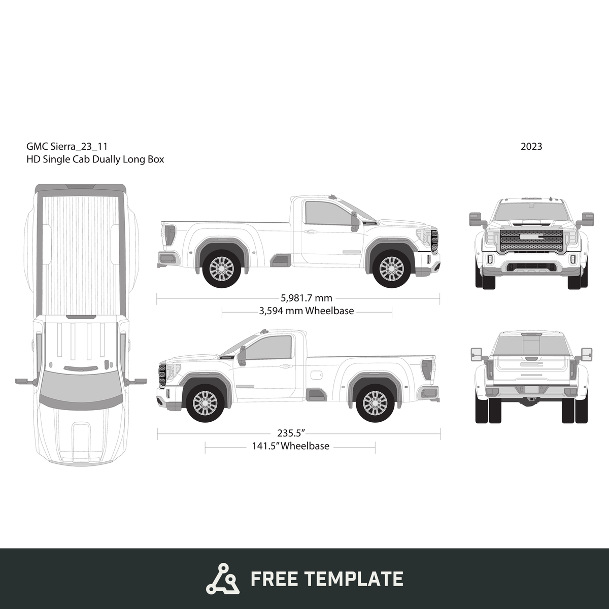 2023 GMC Sierra 2500-3500 HD free vector vehicle wrap template - GravBase