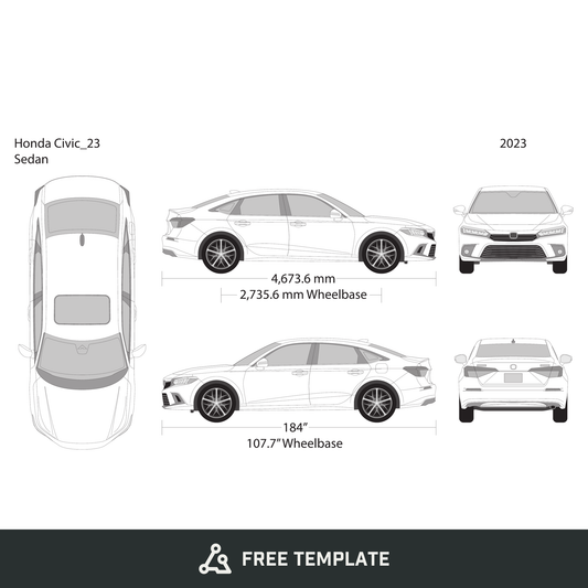 2023 Honda Civic Sedan free vector vehicle wrap template - GravBase