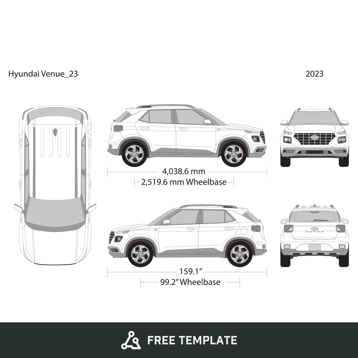 2023 Hyundai Venue free vector vehicle wrap template - GravBase