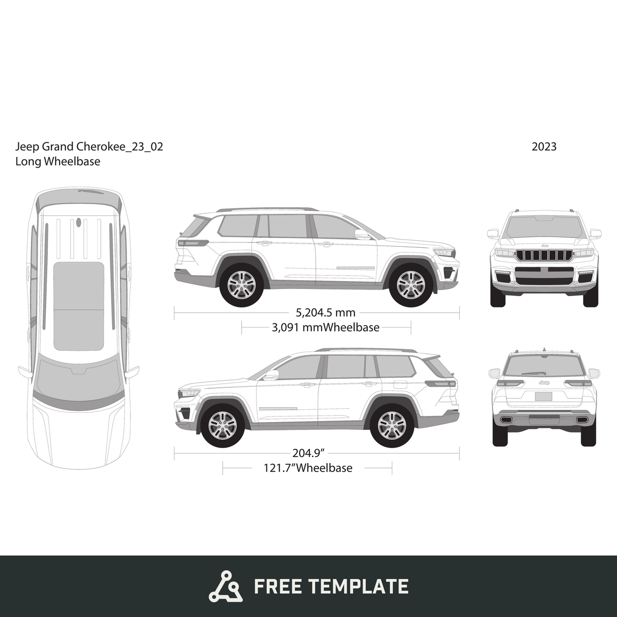 2023 Jeep Grand Cherokee free vector vehicle wrap template - GravBase