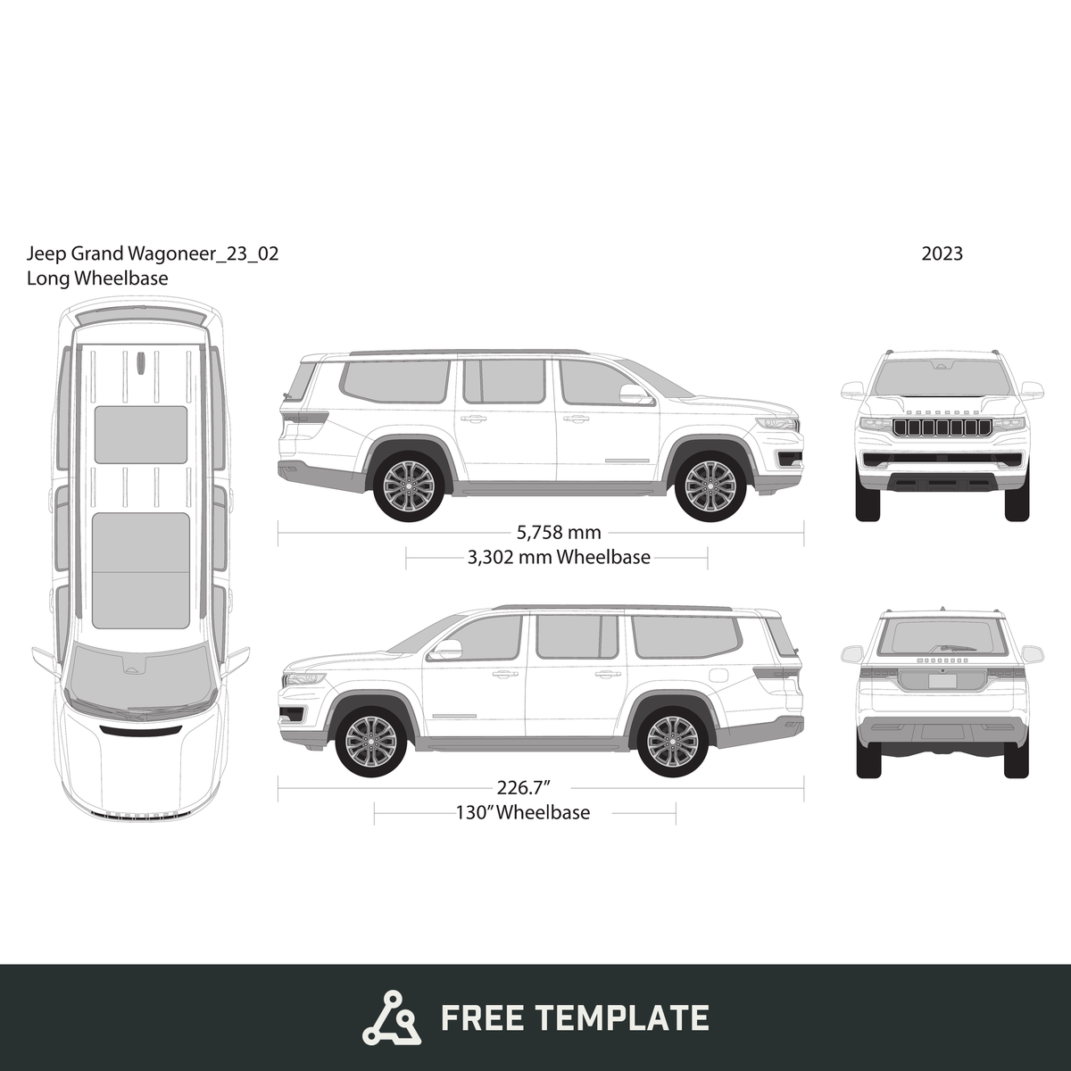 2023 Jeep Grand Wagoneer free vector vehicle wrap template - GravBase