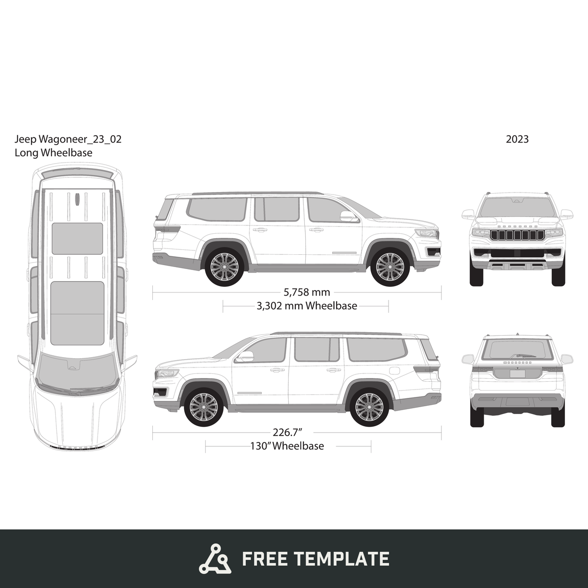 2023 Jeep Wagoneer free vector vehicle wrap template - GravBase