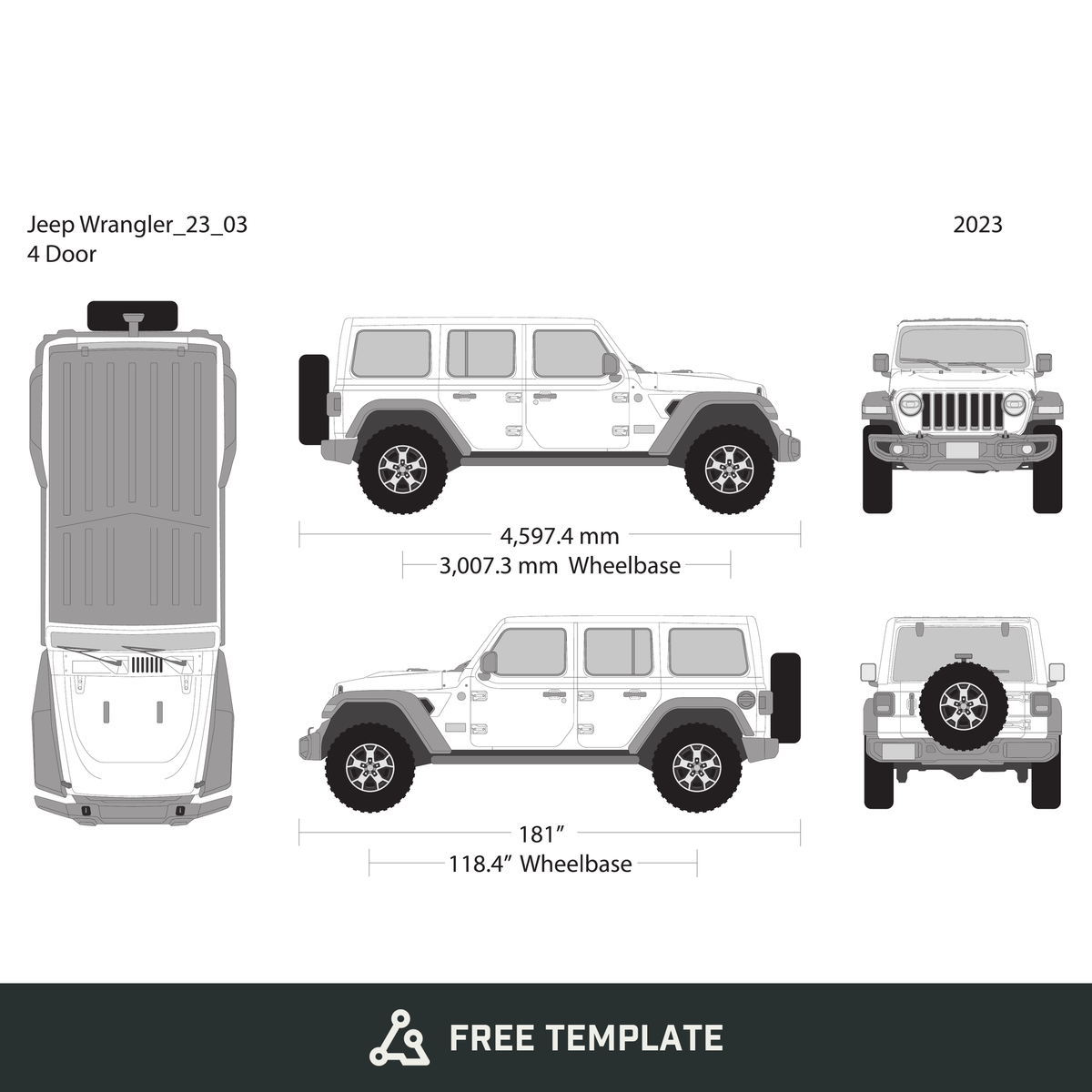 2023 Jeep Wrangler free vector vehicle wrap template - GravBase