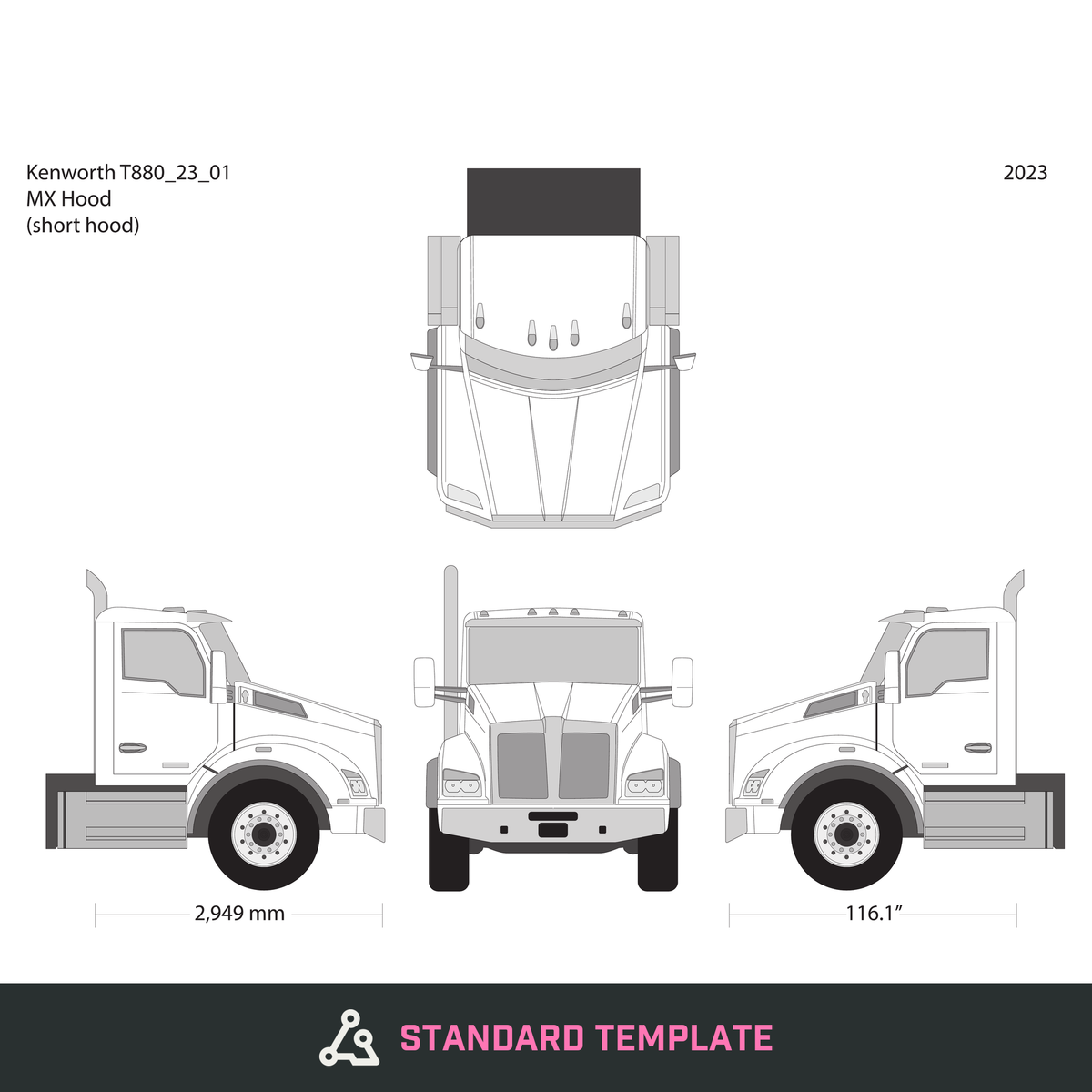 2023 Kenworth T880 vector wrap template V01, Design-Ready PDF - GravBase