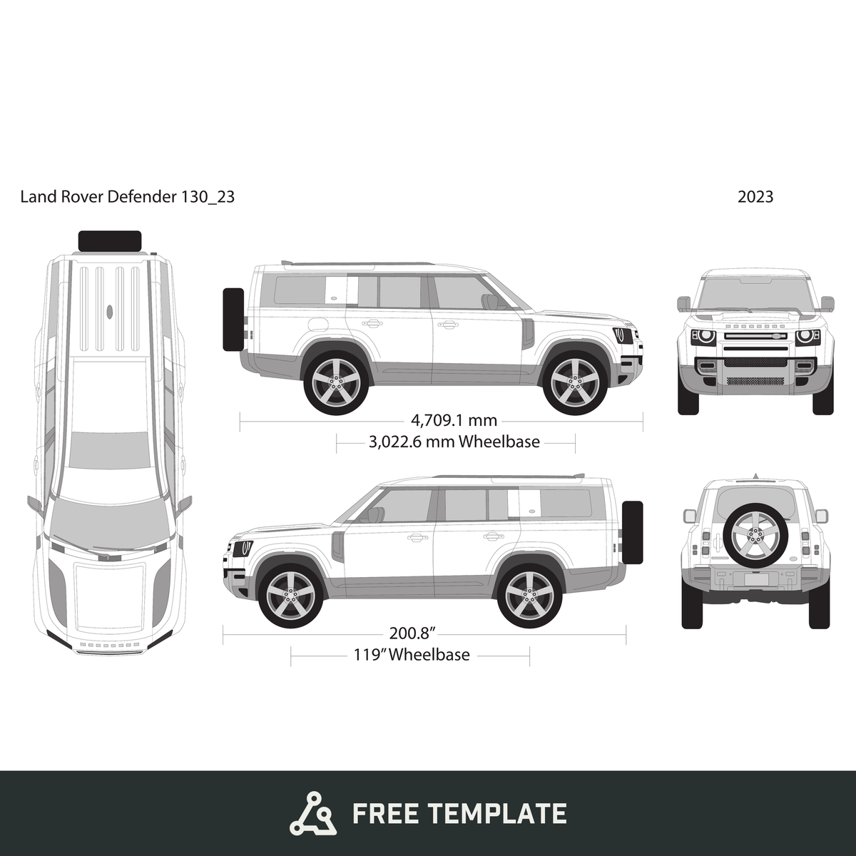 2023 Land Rover Defender 130 free vector vehicle wrap template - GravBase