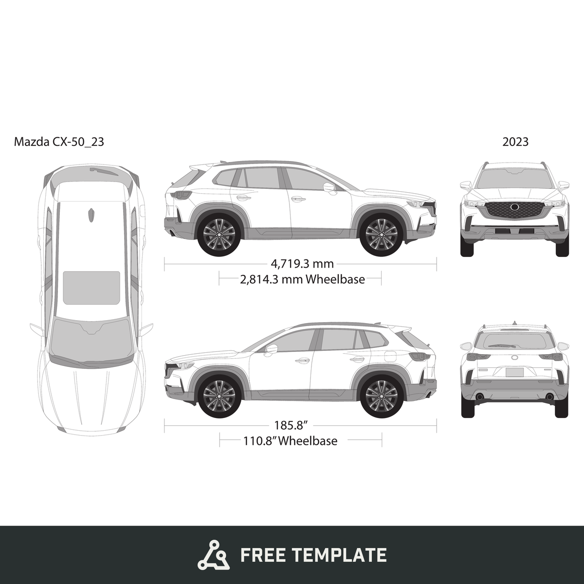 2023 Mazda CX-50 free vector vehicle wrap template - GravBase
