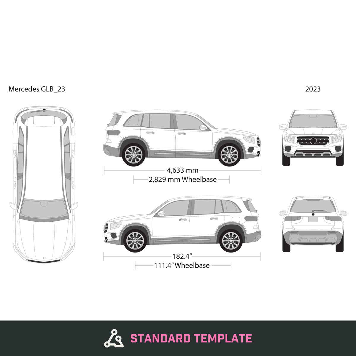 2023 Mercedes GLB vector wrap template, Design-Ready PDF - GravBase