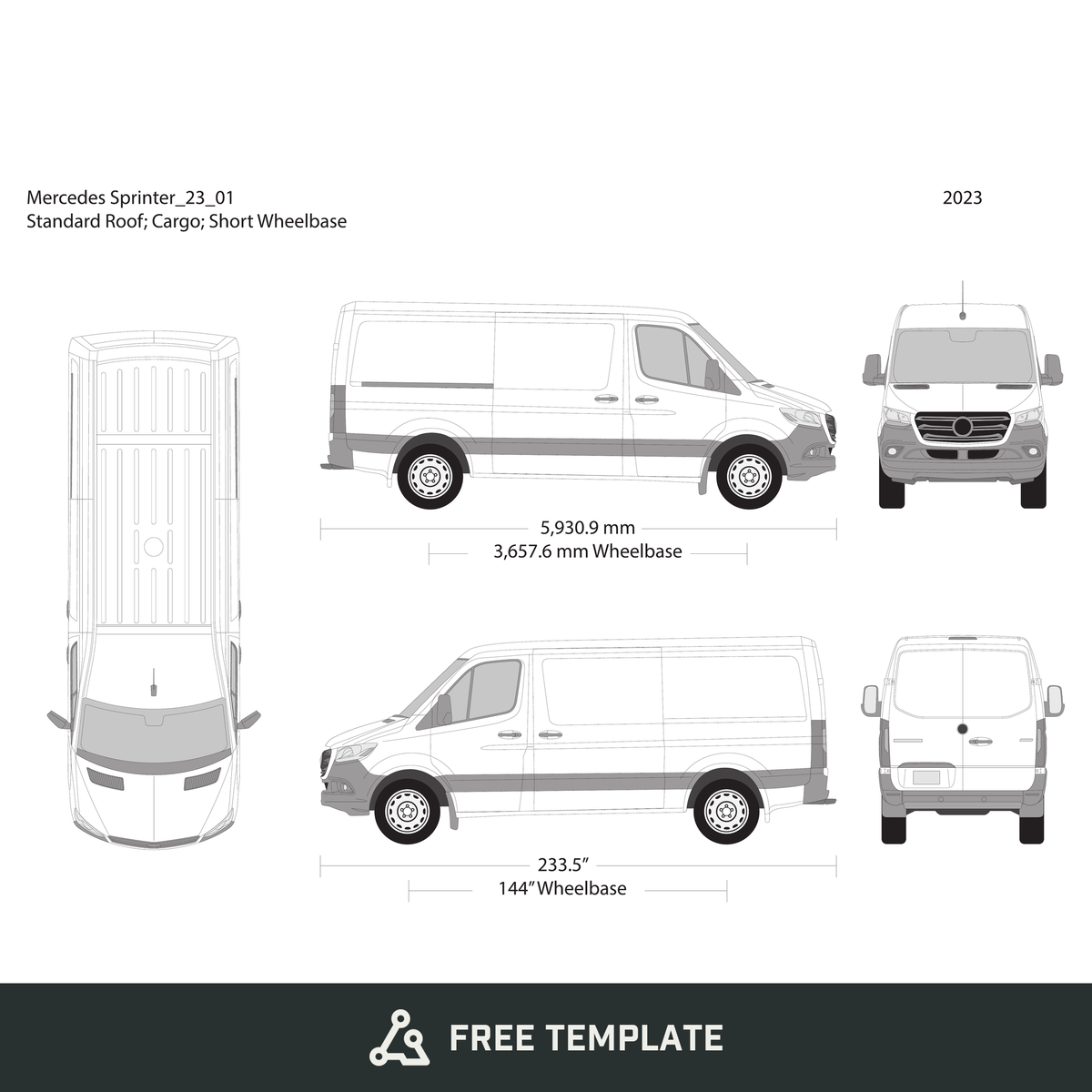 2023 Mercedes Sprinter free vector vehicle wrap template - GravBase