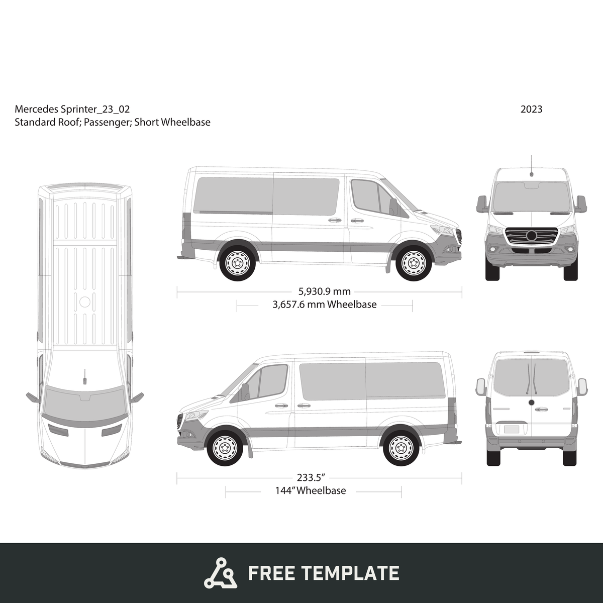 2023 Mercedes Sprinter free vector vehicle wrap template - GravBase