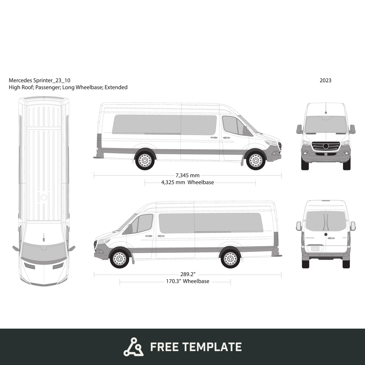 2023 Mercedes Sprinter free vector vehicle wrap template - GravBase