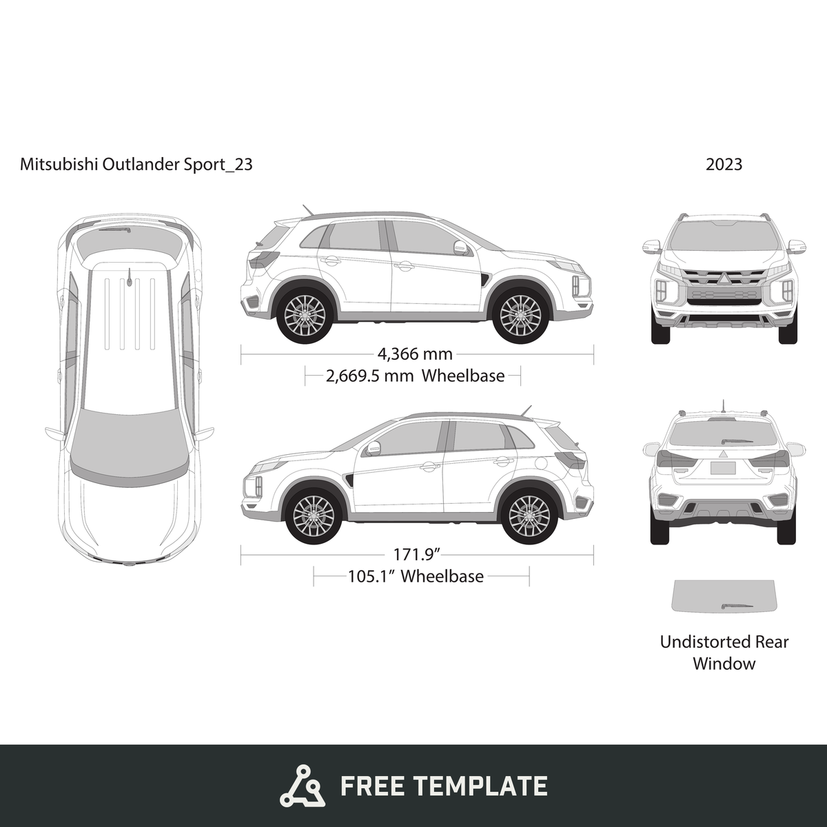 2023 Mitsubishi Outlander Sport free vector vehicle wrap template - GravBase