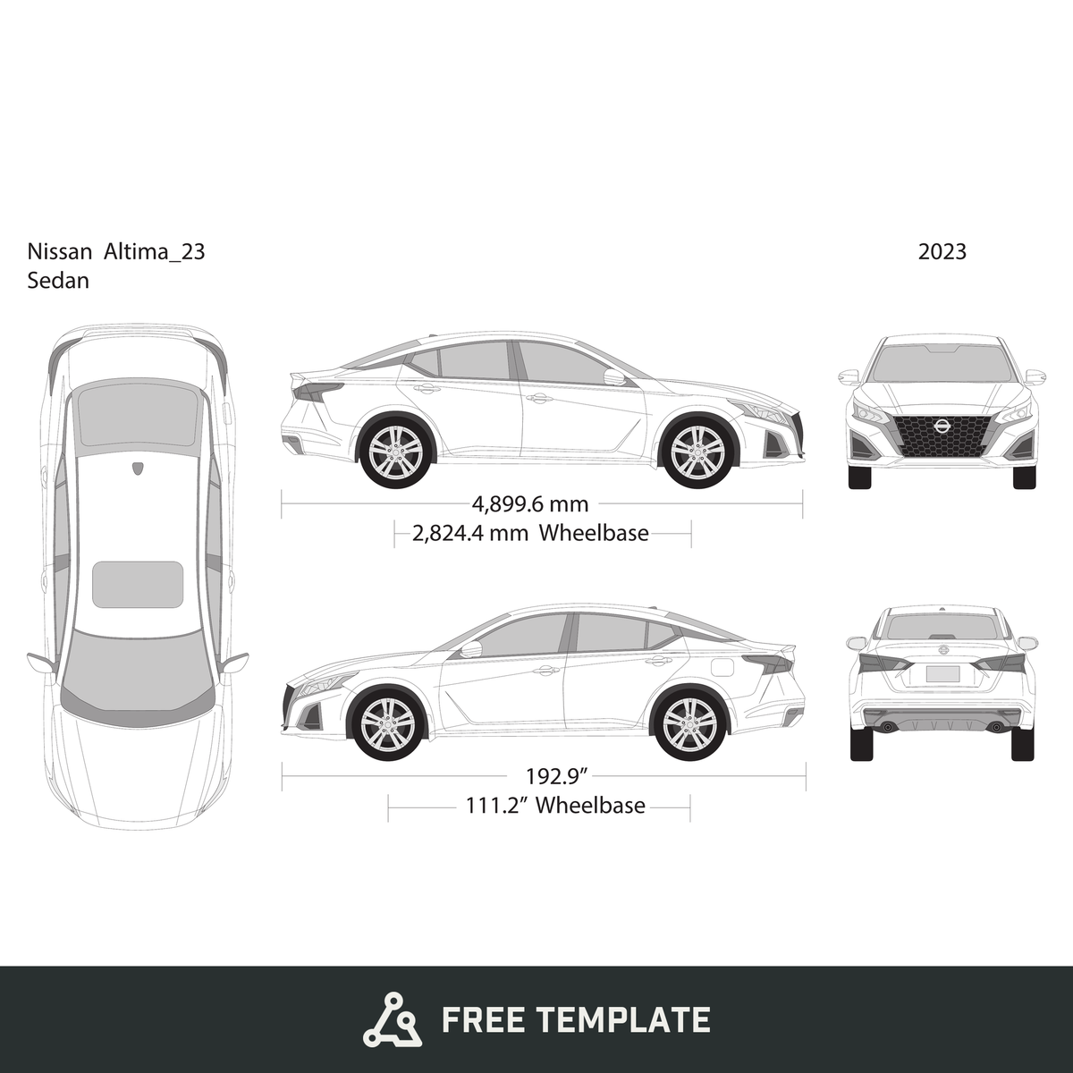 2023 Nissan Altima free vector vehicle wrap template - GravBase