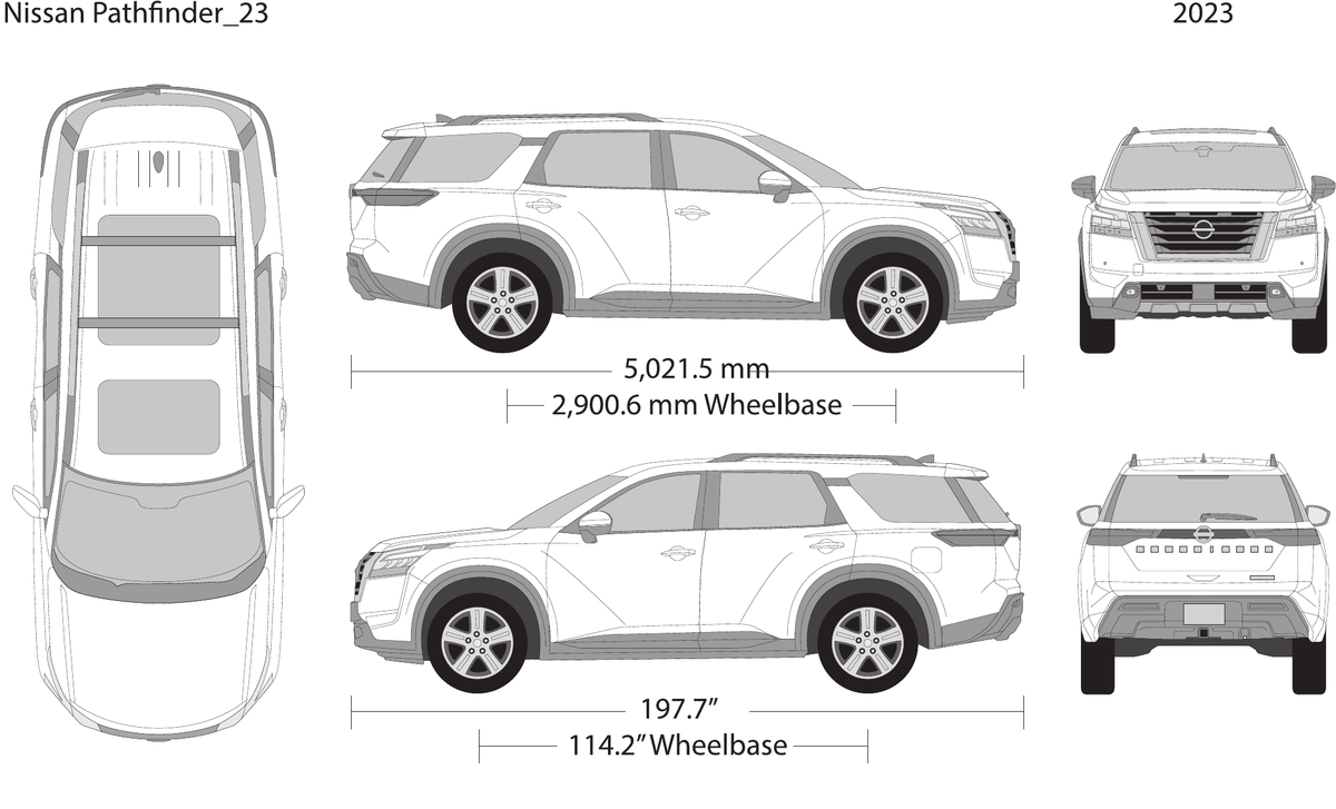 2023 Nissan Pathfinder vector wrap template, Design-Ready PDF - GravBase