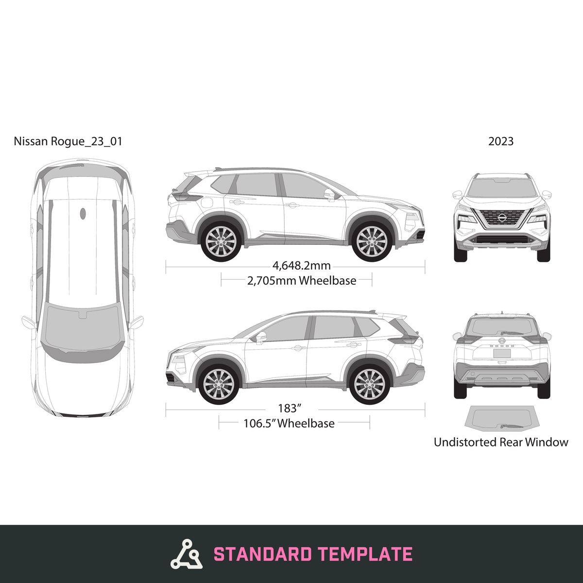 2023 Nissan Rogue vector wrap template, Design-Ready PDF - GravBase