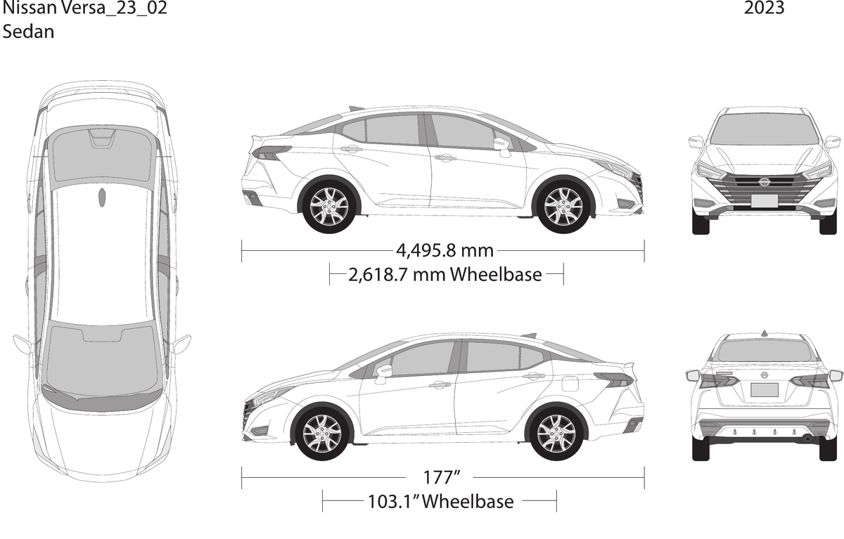 2023 Nissan Versa Sedan vector wrap template, Design-Ready PDF - GravBase