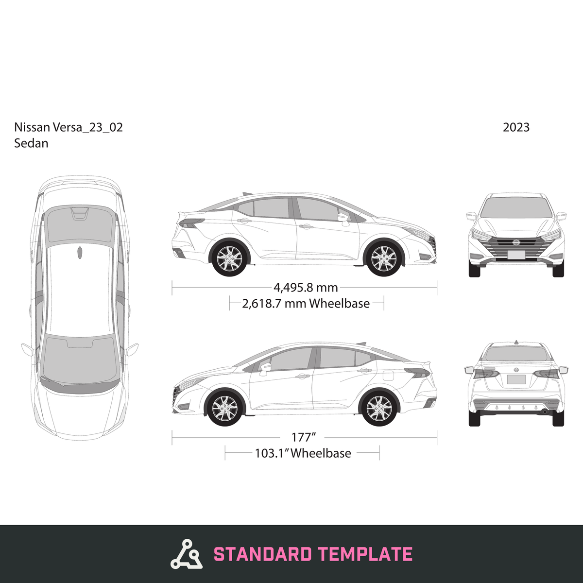 2023 Nissan Versa Sedan vector wrap template, Design-Ready PDF - GravBase