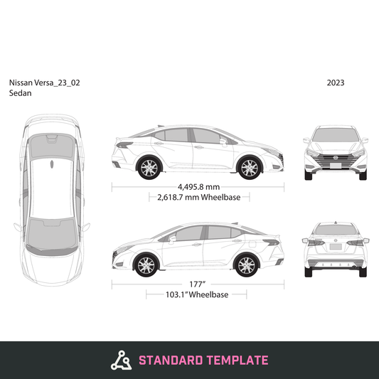 2023 Nissan Versa Sedan vector wrap template, Design-Ready PDF - GravBase