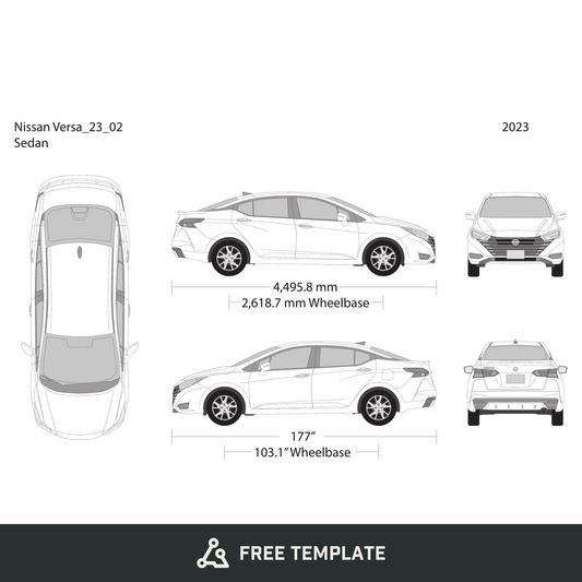2023 Nissan Versa Sedan free vector vehicle wrap template - GravBase
