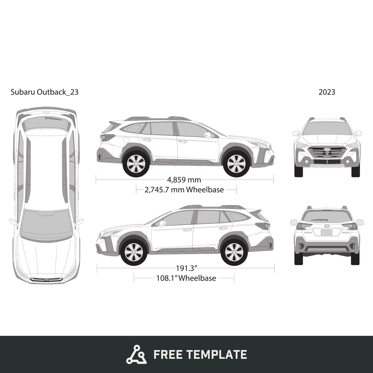 2023 Subaru Outback free vector vehicle wrap template - GravBase