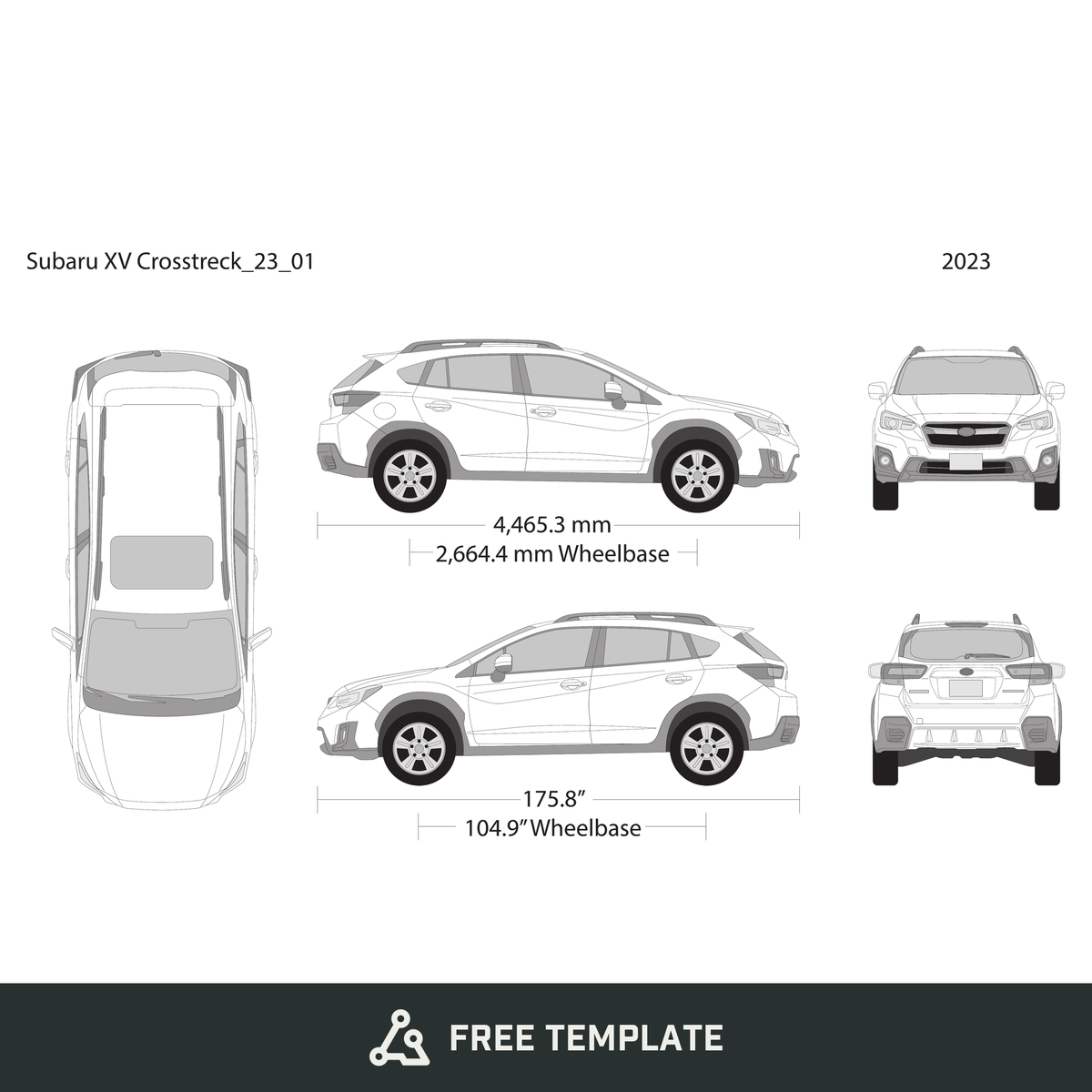 2023 Subaru XV Crosstrek free vector vehicle wrap template - GravBase