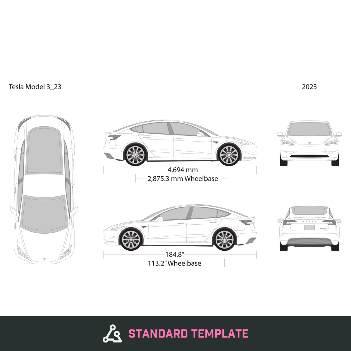 2023 Tesla Model 3 vector wrap template, Design-Ready PDF - GravBase