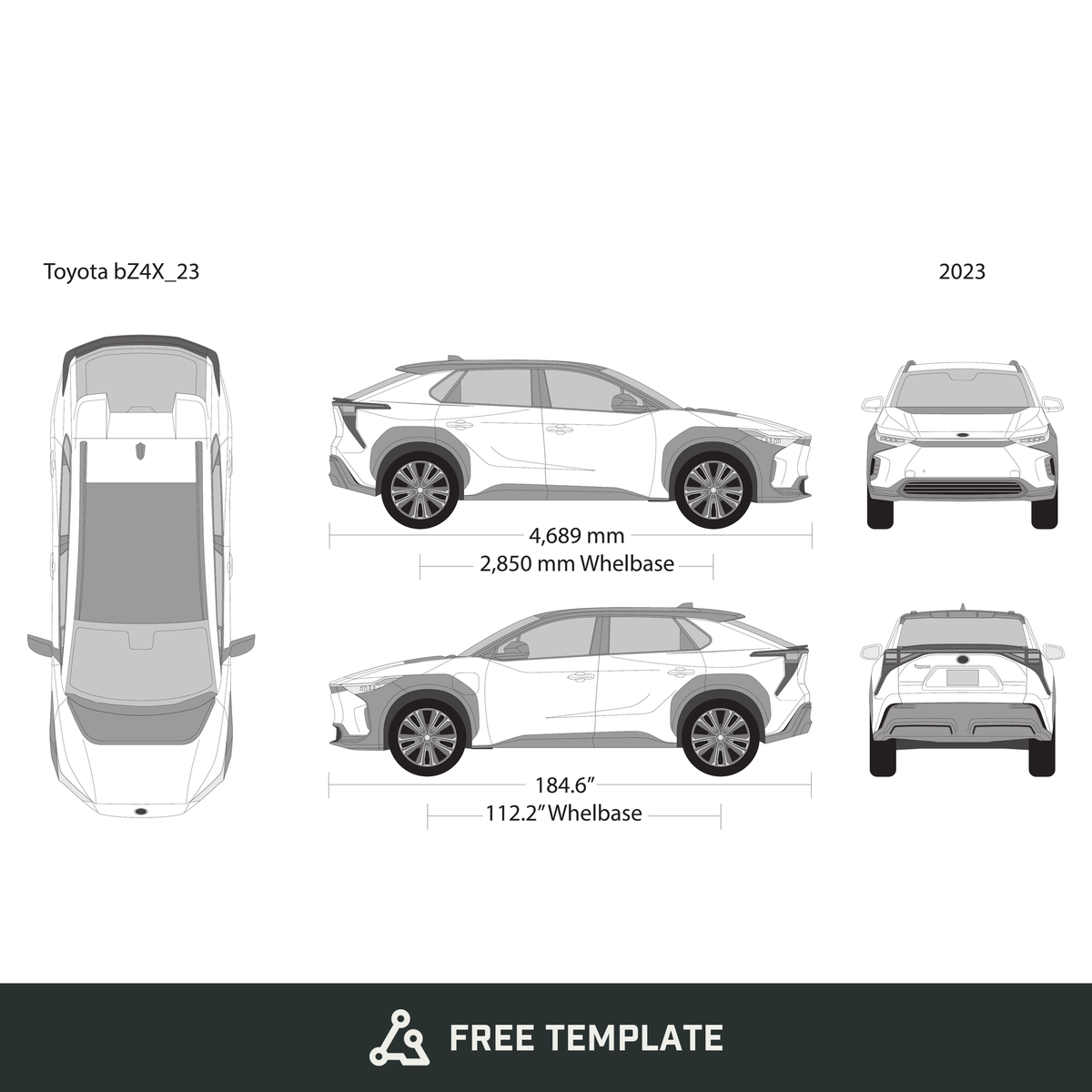 2023 Toyota Bz4X free vector vehicle wrap template - GravBase