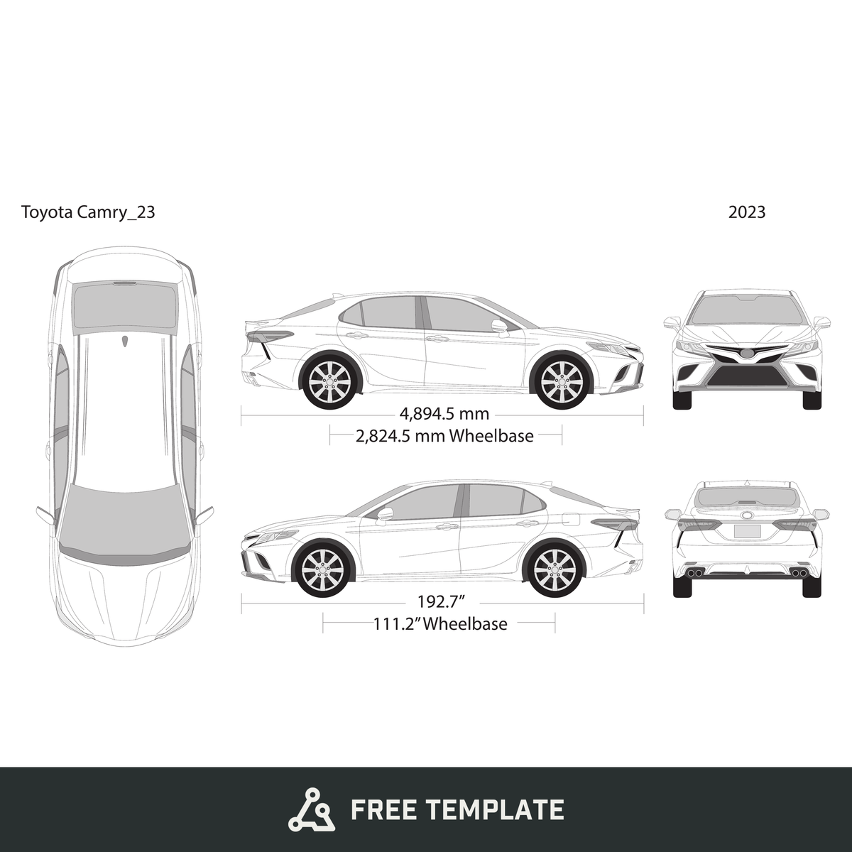 2023 Toyota Camry free vector vehicle wrap template - GravBase