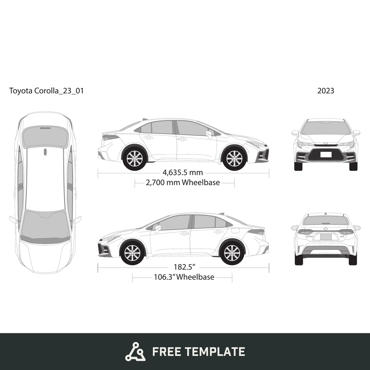 2023 Toyota Corolla free vector vehicle wrap template - GravBase