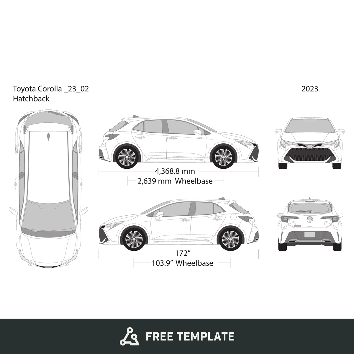 2023 Toyota Corolla free vector vehicle wrap template - GravBase