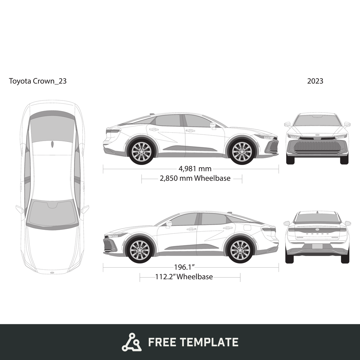 2023 Toyota Crown free vector vehicle wrap template - GravBase