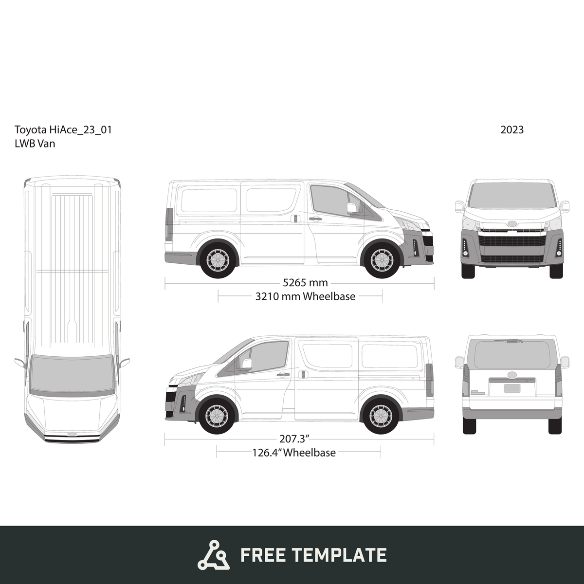2023 Toyota Hiace free vector vehicle wrap template - GravBase
