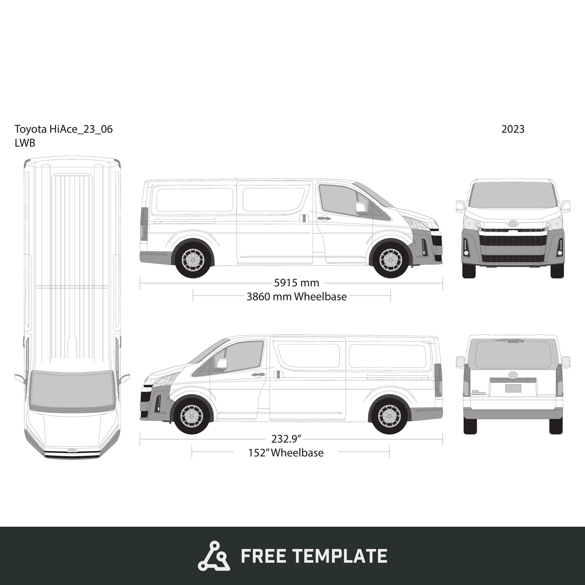 2023 Toyota Hiace free vector vehicle wrap template - GravBase