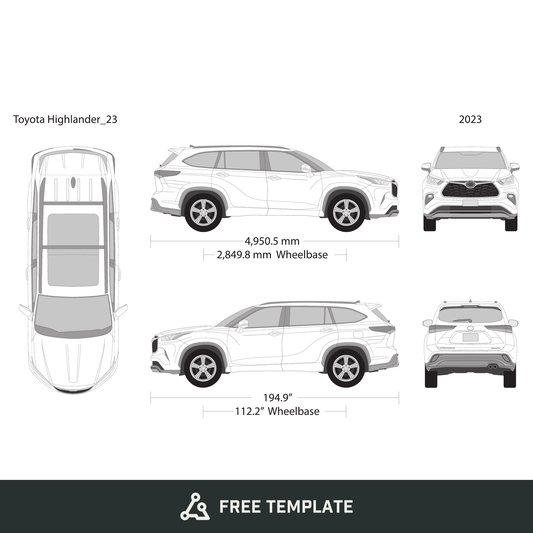 2023 Toyota Highlander free vector vehicle wrap template - GravBase