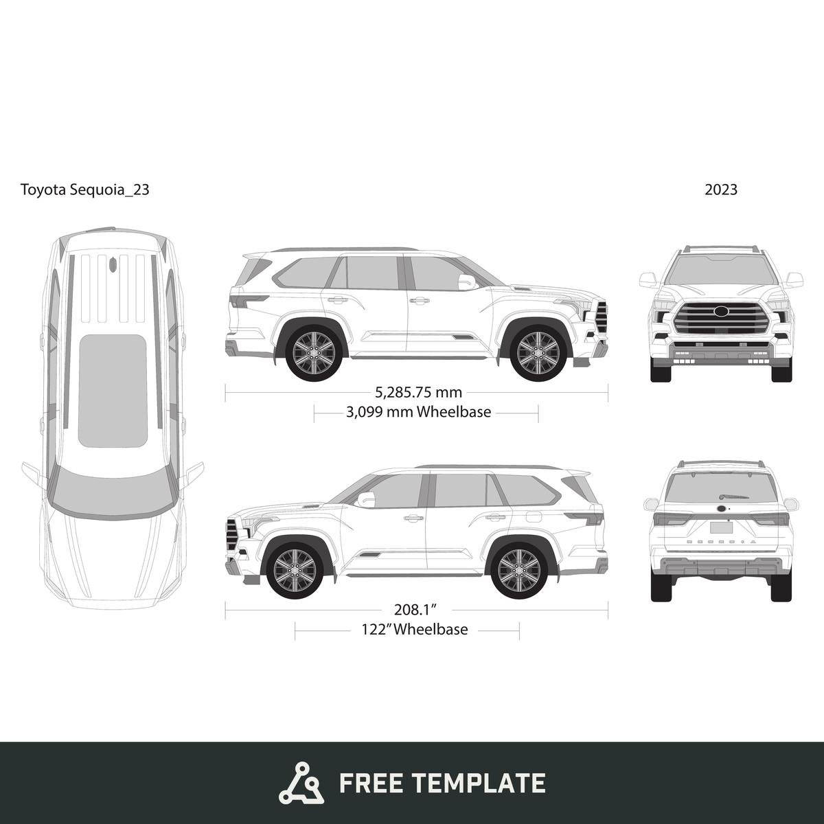 2023 Toyota Sequoia free vector vehicle wrap template - GravBase