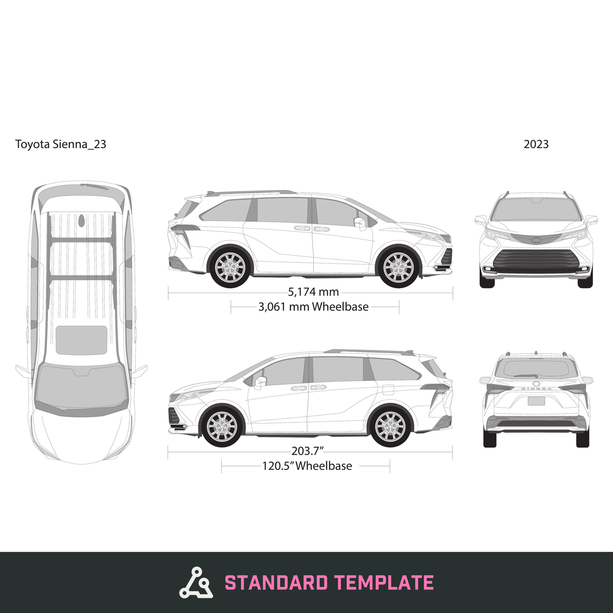 2023 Toyota Sienna vector wrap template, Design-Ready PDF - GravBase