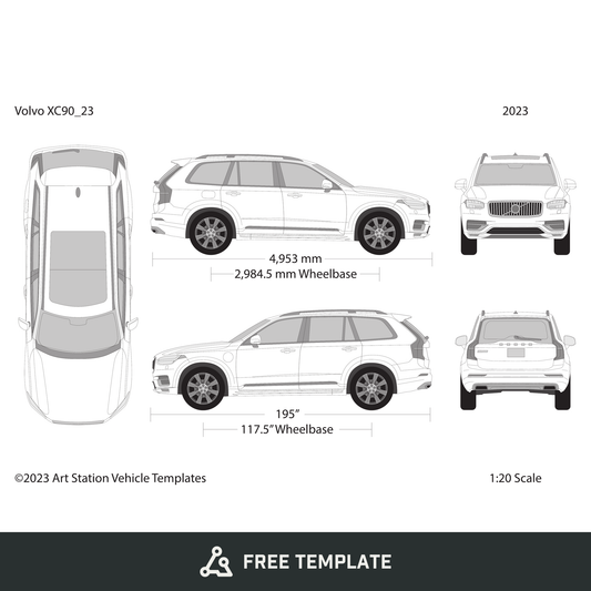 2023 Volvo XC90 free vector vehicle wrap template - GravBase