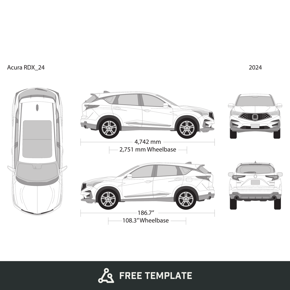 2024 Acura RDX free vector vehicle wrap template - GravBase